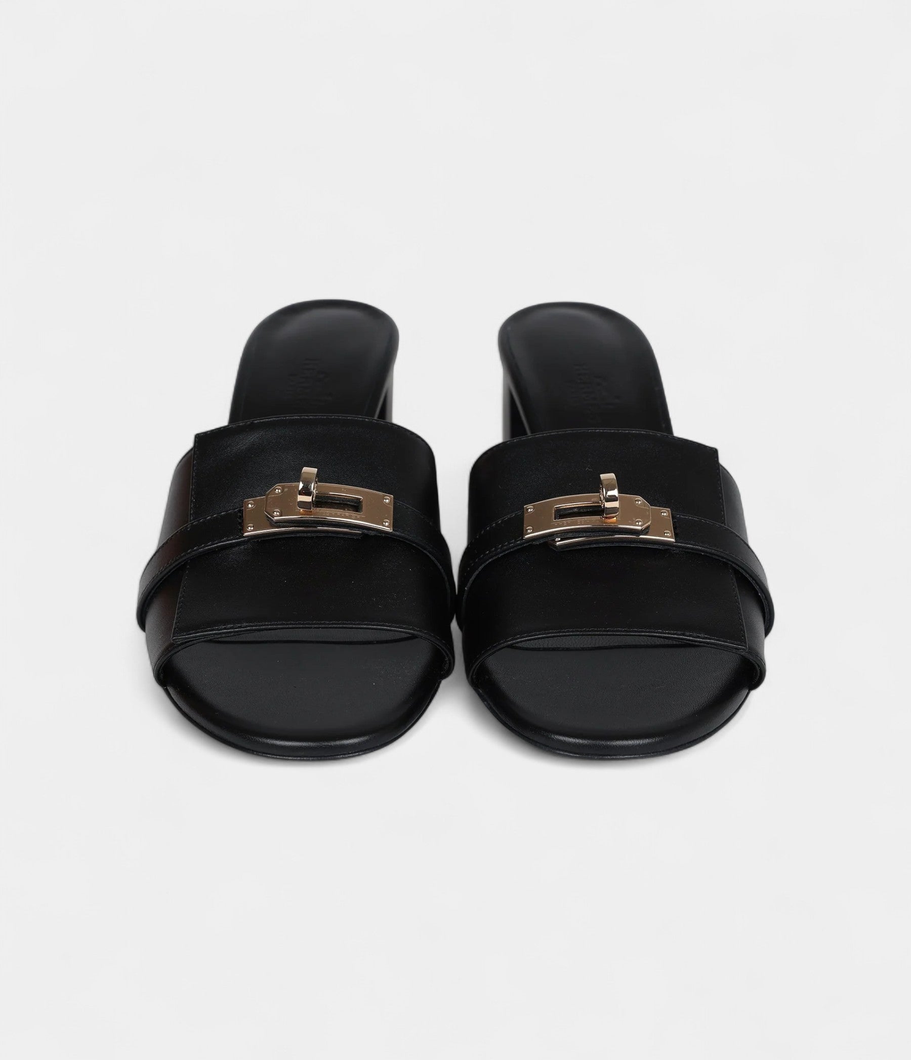 Hermès Gigi 50 Sandals 37.5 EU Black Calfskin Permabrass Hardware