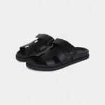 Hermès Chypre Techno Sandals Black Calfskin Palladium Hardware 38.5 EU