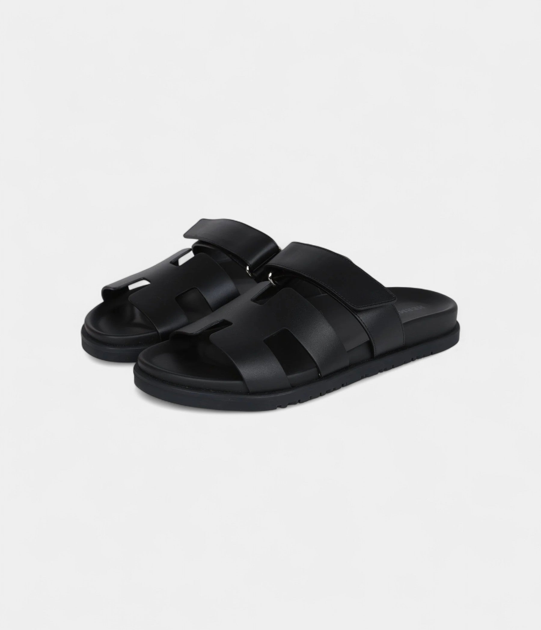 Hermès Chypre Techno Sandals Black Calfskin Palladium Hardware 38.5 EU