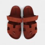 Hermès Chypre Techno Sandals Maroon Muscavado Suede Palladium Hardware 38.5 EU