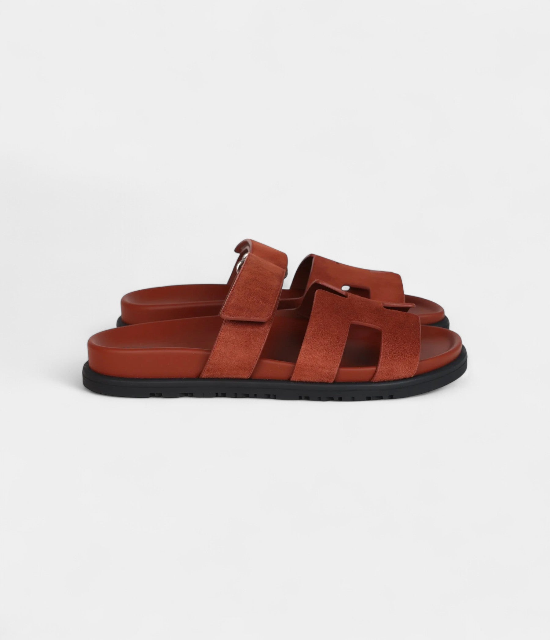 Hermès Chypre Techno Sandals Maroon Muscavado Suede Palladium Hardware 38.5 EU