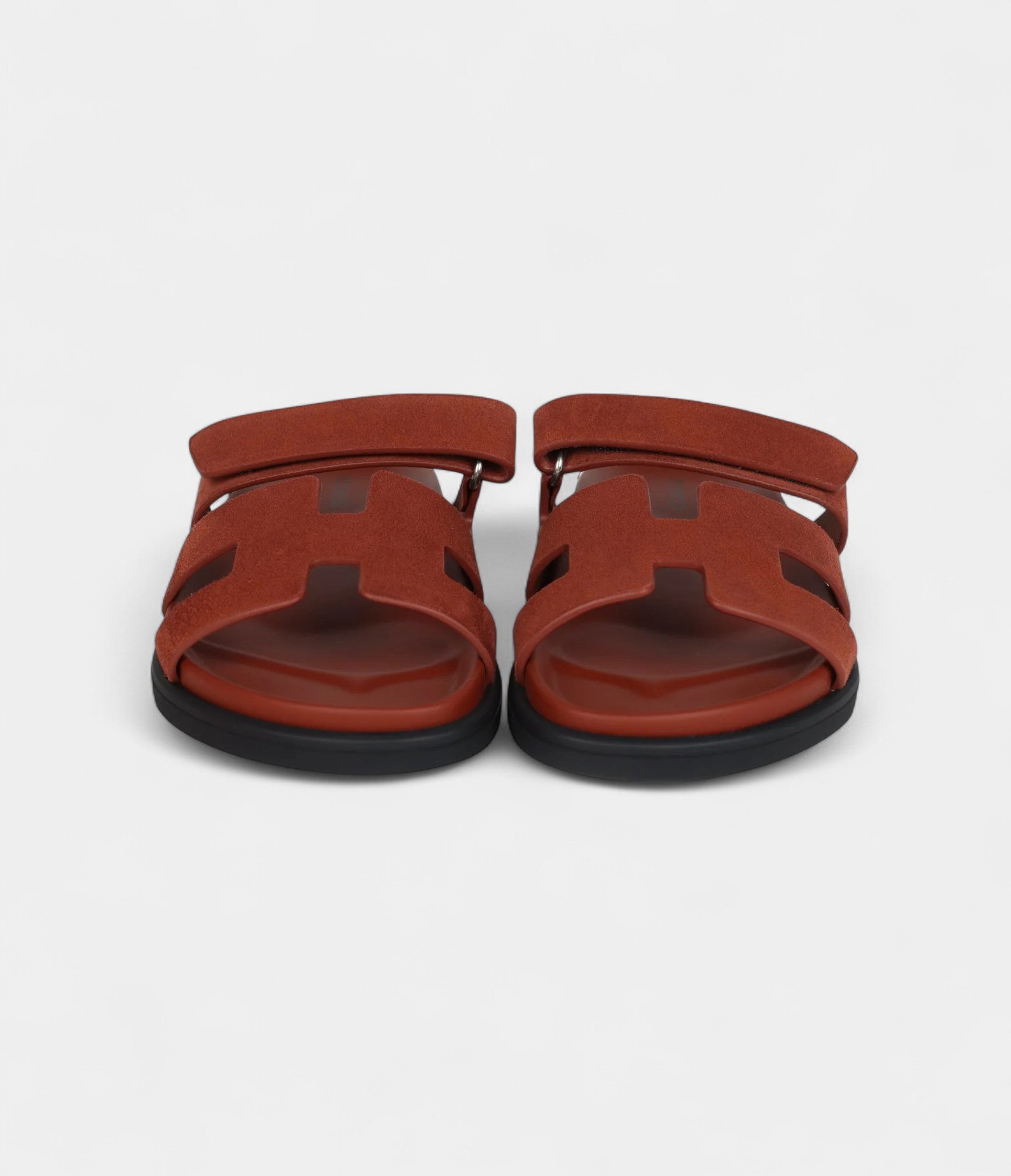 Hermès Chypre Techno Sandals Maroon Muscavado Suede Palladium Hardware 38.5 EU