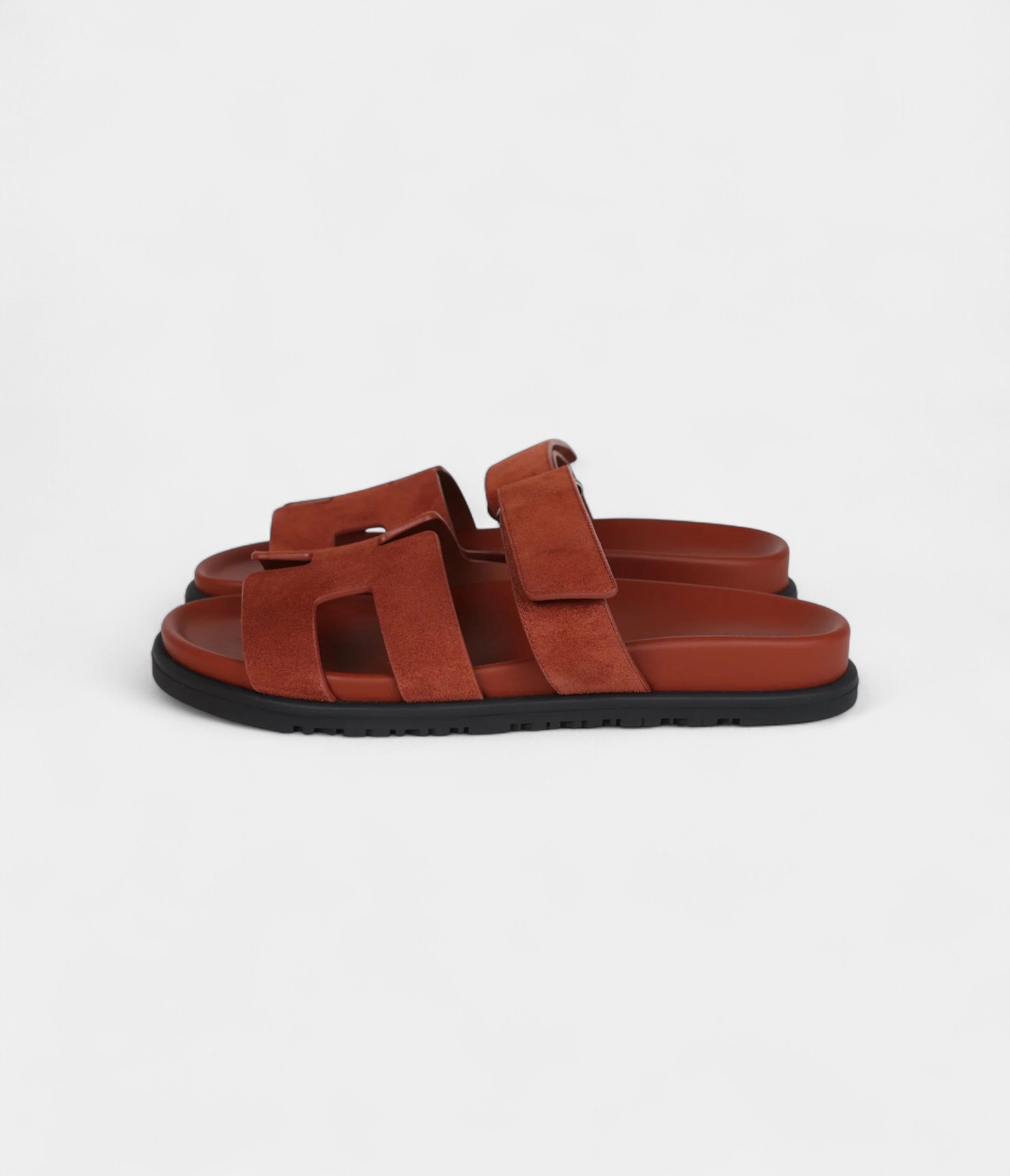 Hermès Chypre Techno Sandals Maroon Muscavado Suede Palladium Hardware 38.5 EU