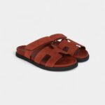 Hermès Chypre Techno Sandals Maroon Muscavado Suede Palladium Hardware 38.5 EU