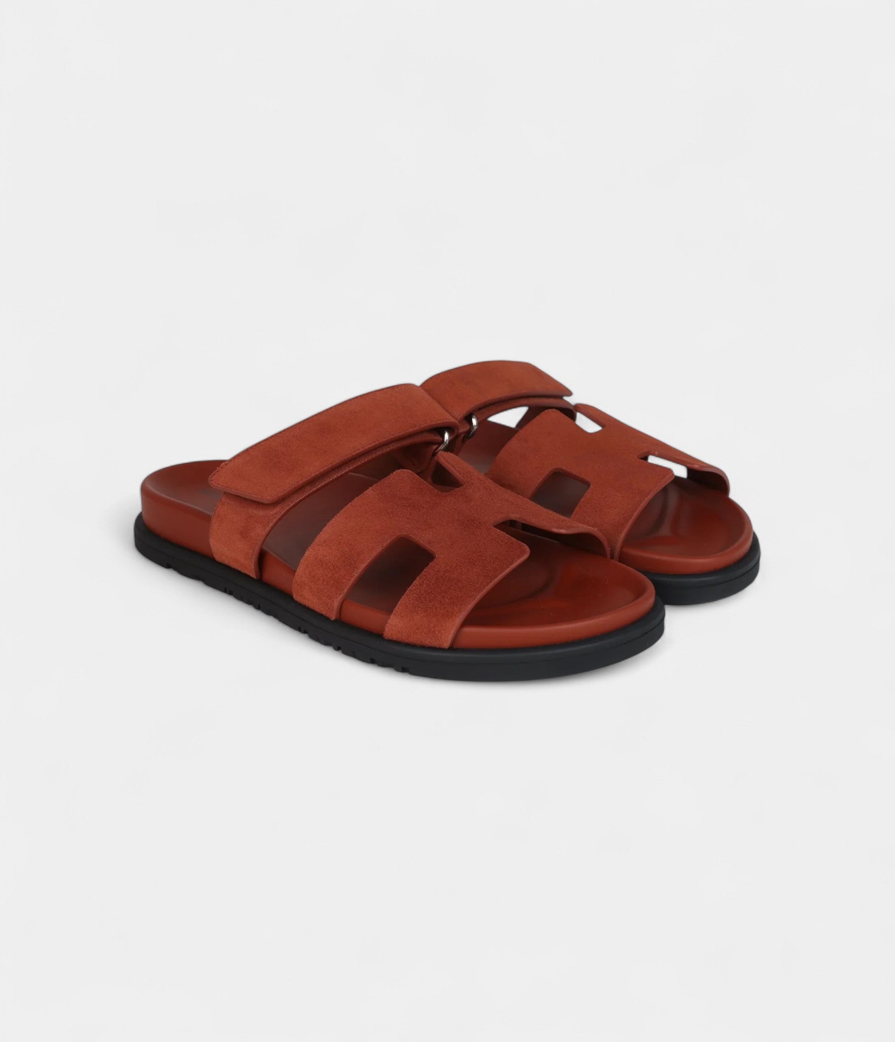 Hermès Chypre Techno Sandals Maroon Muscavado Suede Palladium Hardware 38.5 EU