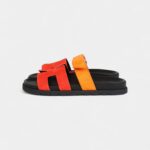 Hermès Chypre Techno Sandals Sunset/Rouge Ecarlate Suede Palladium Hardware 37 EU
