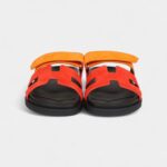 Hermès Chypre Techno Sandals Sunset/Rouge Ecarlate Suede Palladium Hardware 37 EU