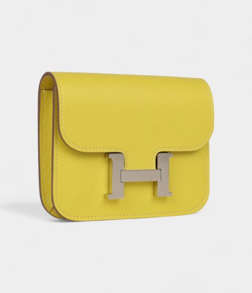 Hermès Constance Slim Wallet Lime Evercolor Palladium Hardware