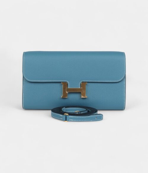Hermès Constance Wallet To Go Blue Jean Evercolor Gold Hardware