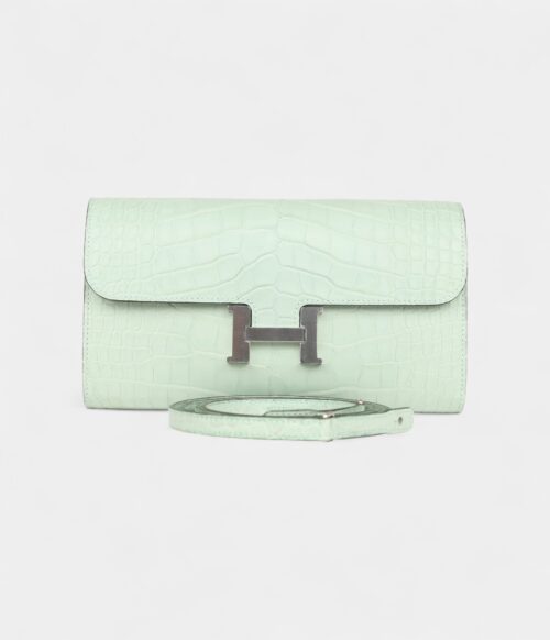 Hermès Constance Wallet To Go Vert D'eau Matte Alligator Palladium Hardware