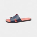 Hermès Dark Blue Leather Izmir Slide Flats 42.5 EU