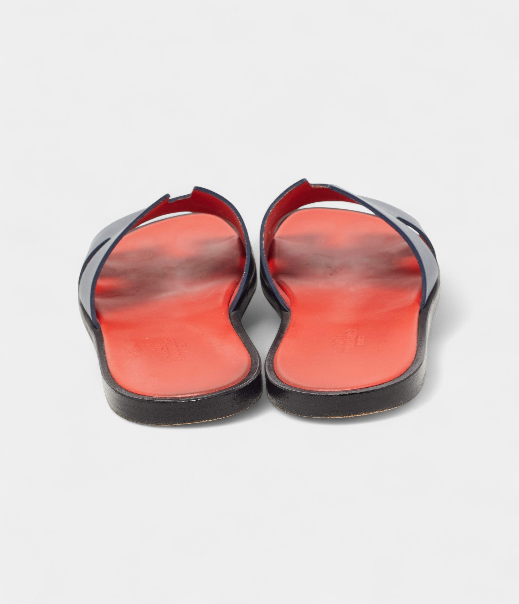 Hermès Dark Blue Leather Izmir Slide Flats 42.5 EU
