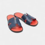 Hermès Dark Blue Leather Izmir Slide Flats 42.5 EU