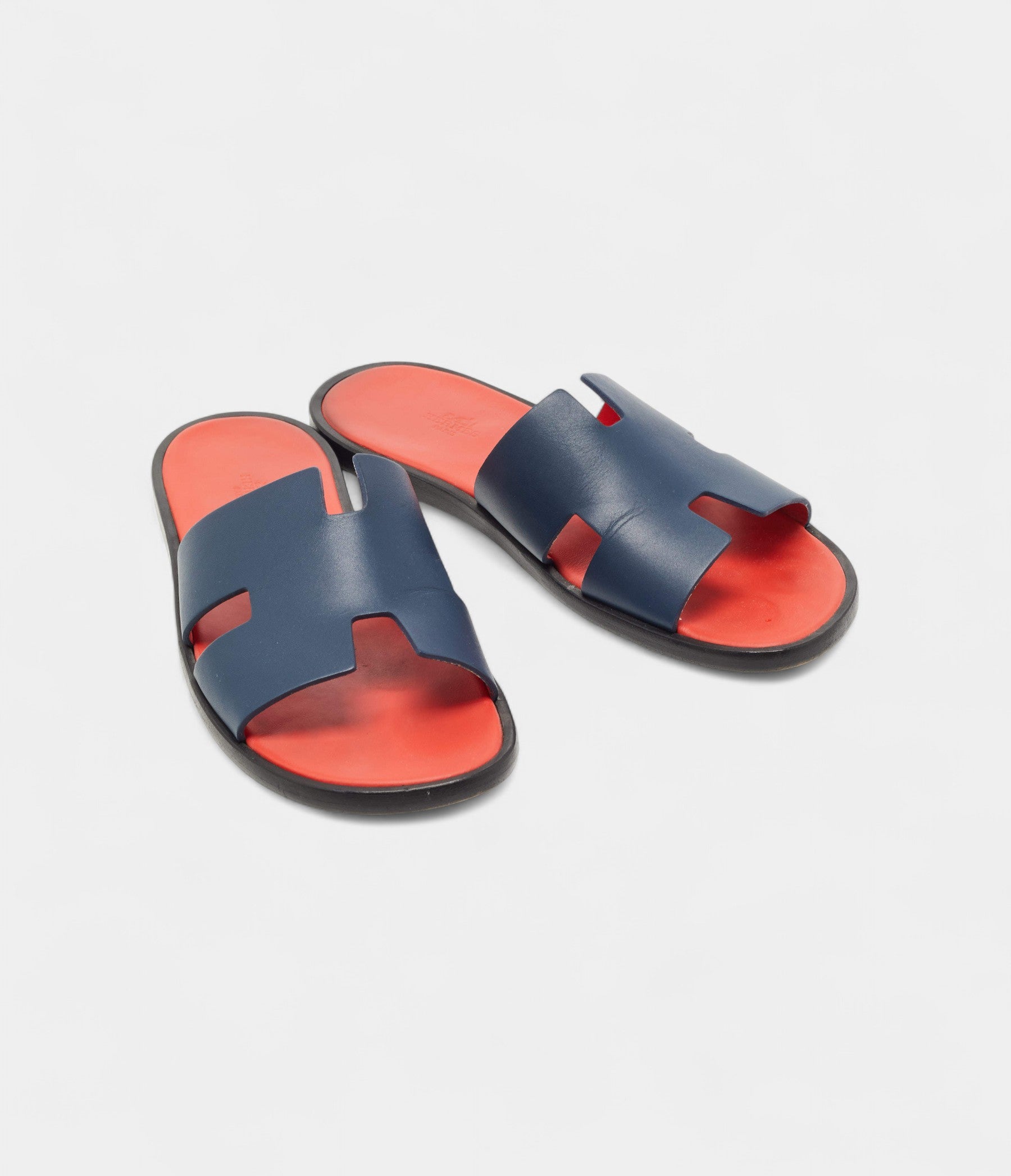 Hermès Dark Blue Leather Izmir Slide Flats 42.5 EU