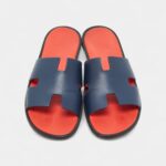 Hermès Dark Blue Leather Izmir Slide Flats 42.5 EU