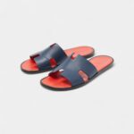 Hermès Dark Blue Leather Izmir Slide Flats 42.5 EU