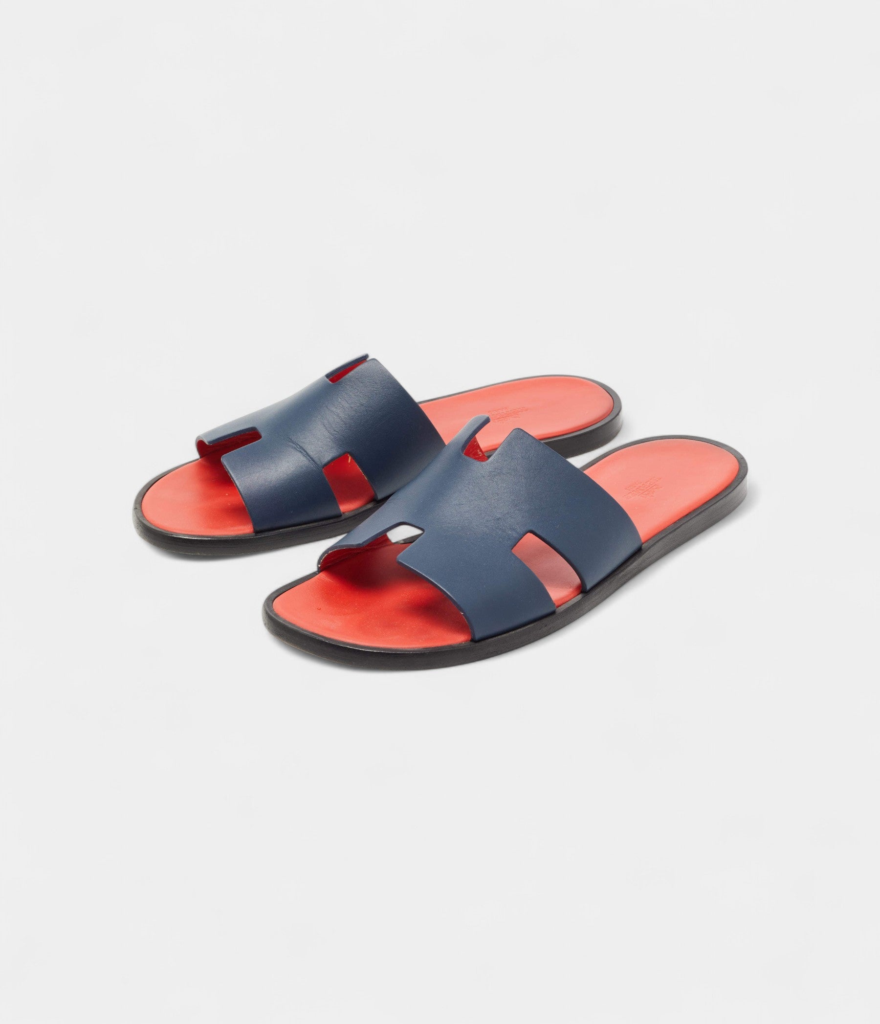 Hermès Dark Blue Leather Izmir Slide Flats 42.5 EU