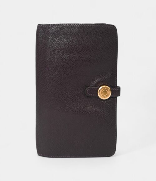 Hermès Dark Purple Clemence Leather Dogon Duo Wallet
