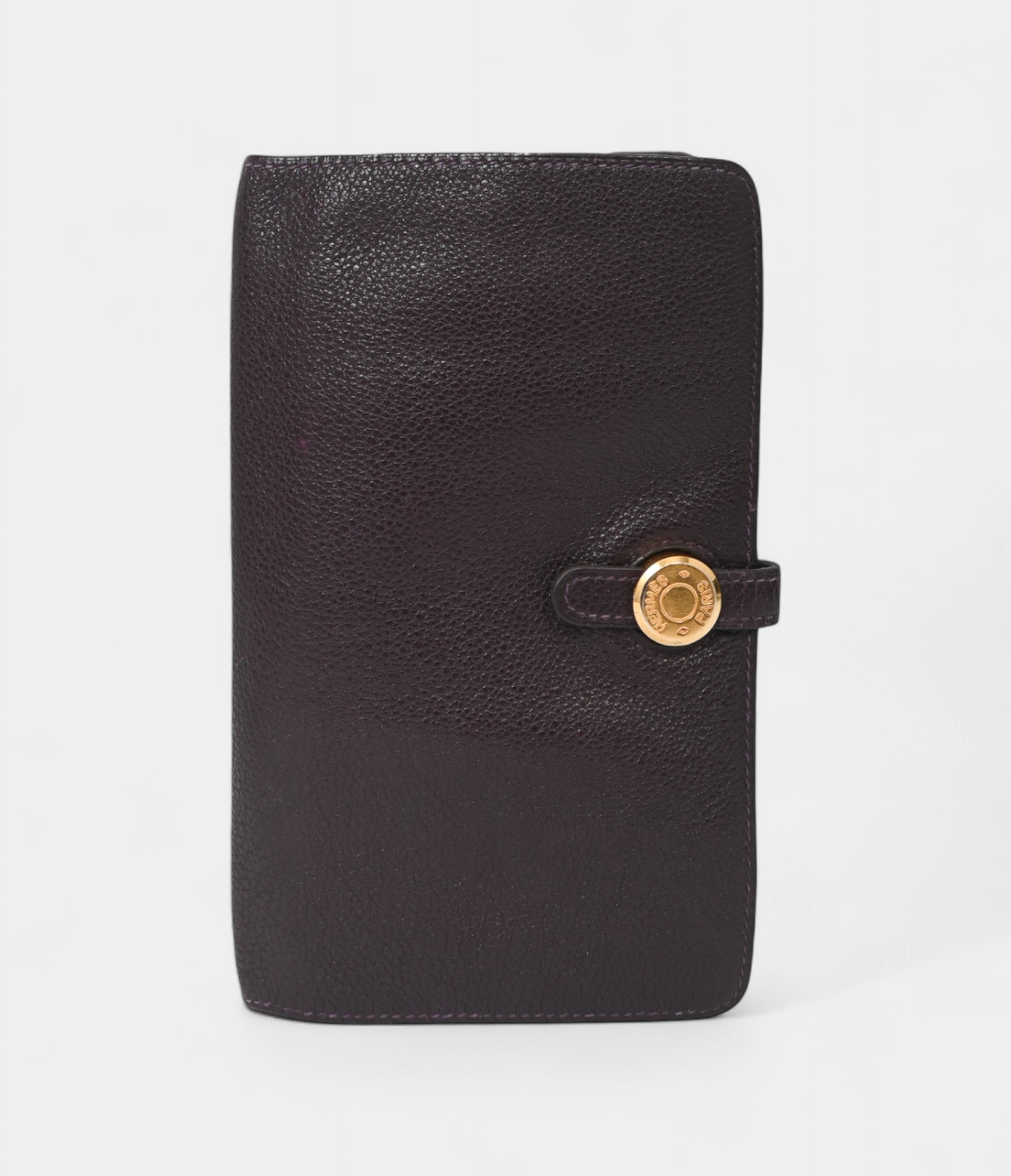 Hermès Dark Purple Clemence Leather Dogon Duo Wallet