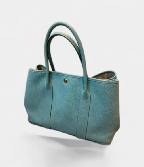 Hermès Garden Party Leather Tote Blue Handbag