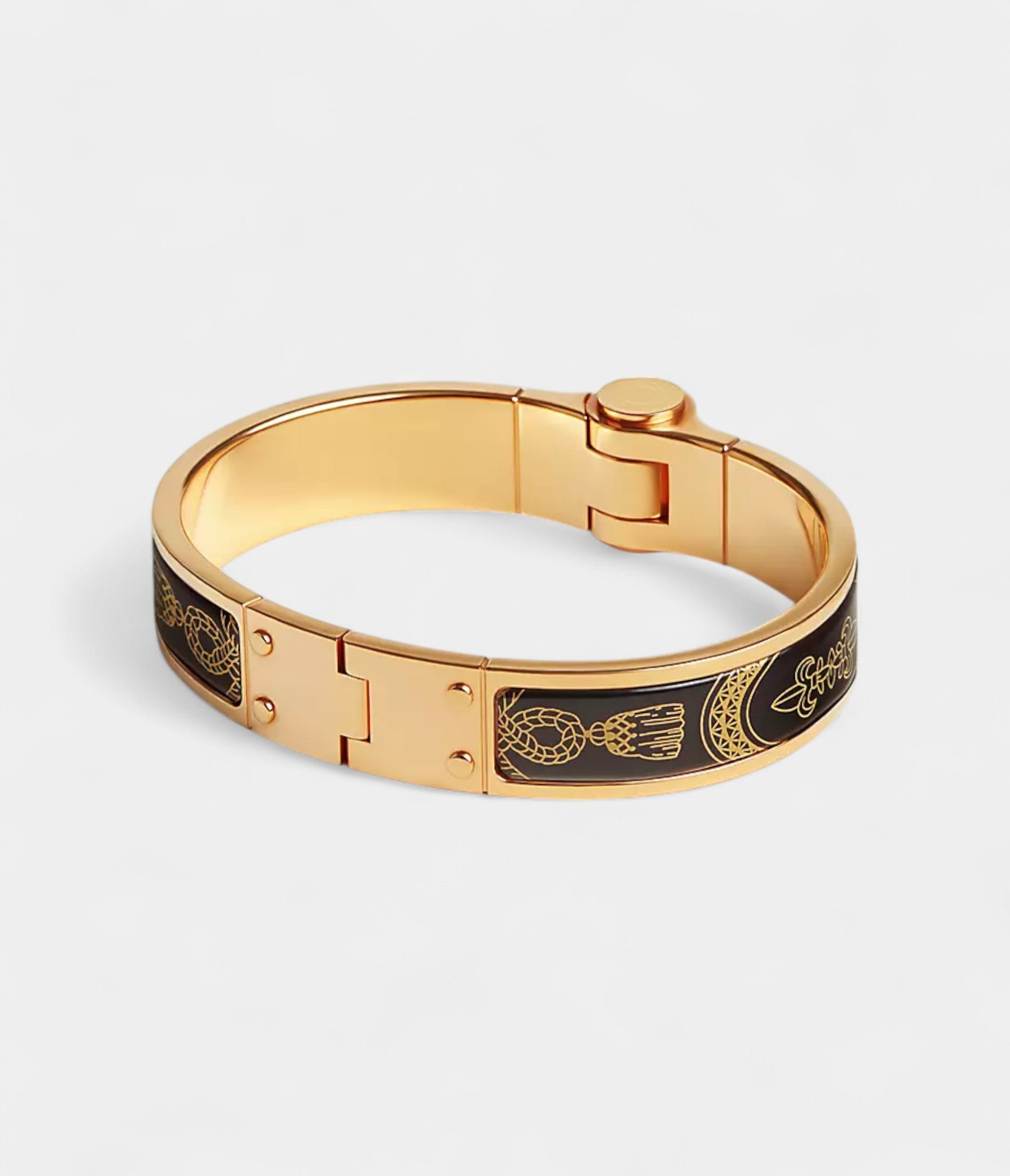 HermesGrandApparatHingedBracelet_OrfevreJauneOrNoir_1.jpg Hermès Grand Apparat Hinged Bracelet Orfèvre Jaune Or Noir