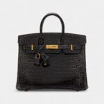 Hermès Graphite Shiny Porosus Crocodile Birkin 25 Gold Hardware