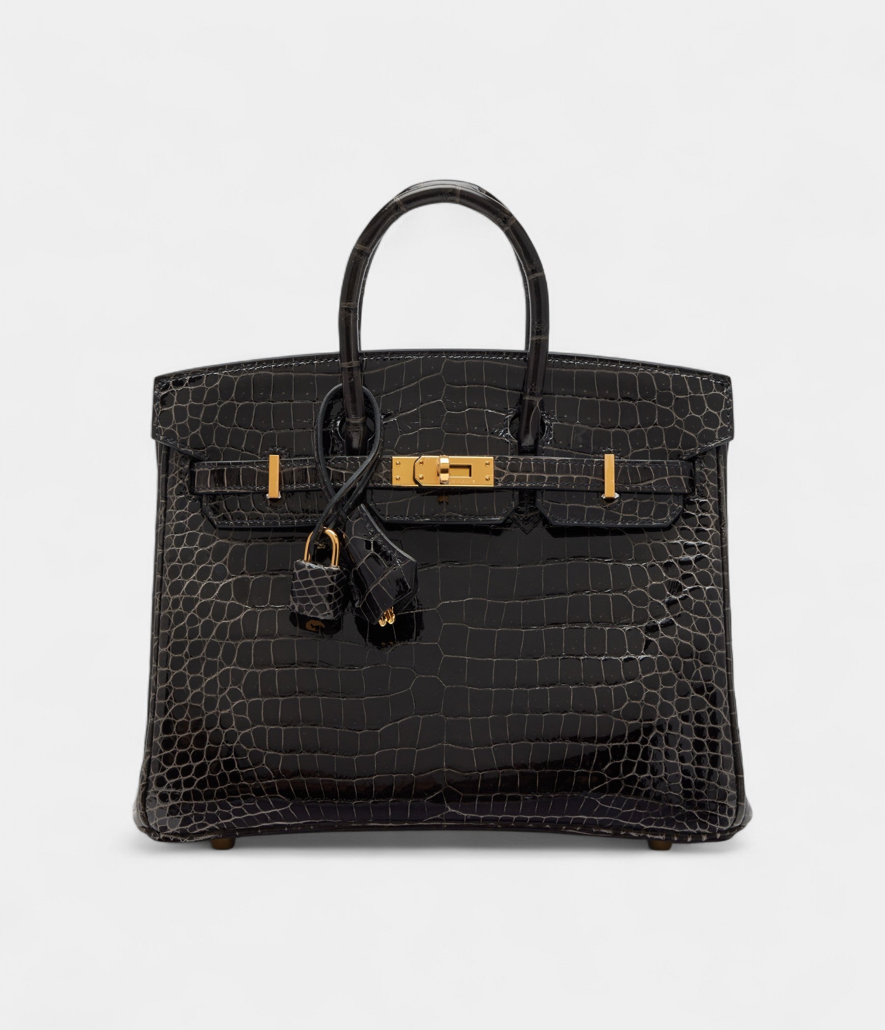 Hermès Graphite Shiny Porosus Crocodile Birkin 25 Gold Hardware