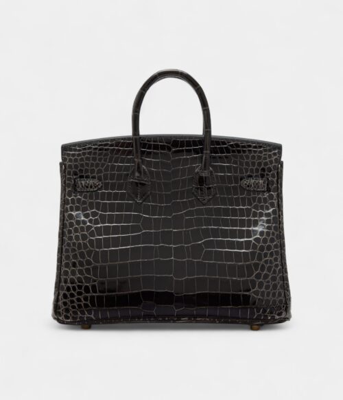 Hermès Graphite Shiny Porosus Crocodile Birkin 25 Gold Hardware