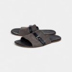 Hermes Grey/Black Suede And Leather Slide Sandals 41 EU