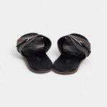 Hermes Grey/Black Suede And Leather Slide Sandals 41 EU