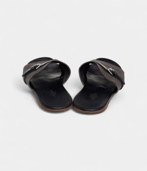 Hermes Grey/Black Suede And Leather Slide Sandals 41 EU