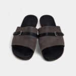 Hermes Grey/Black Suede And Leather Slide Sandals 41 EU