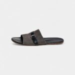Hermes Grey/Black Suede And Leather Slide Sandals 41 EU