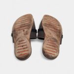Hermes Grey/Black Suede And Leather Slide Sandals 41 EU