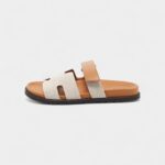 Hermes Grey/Brown Canvas Chypre Sandals 43 EU