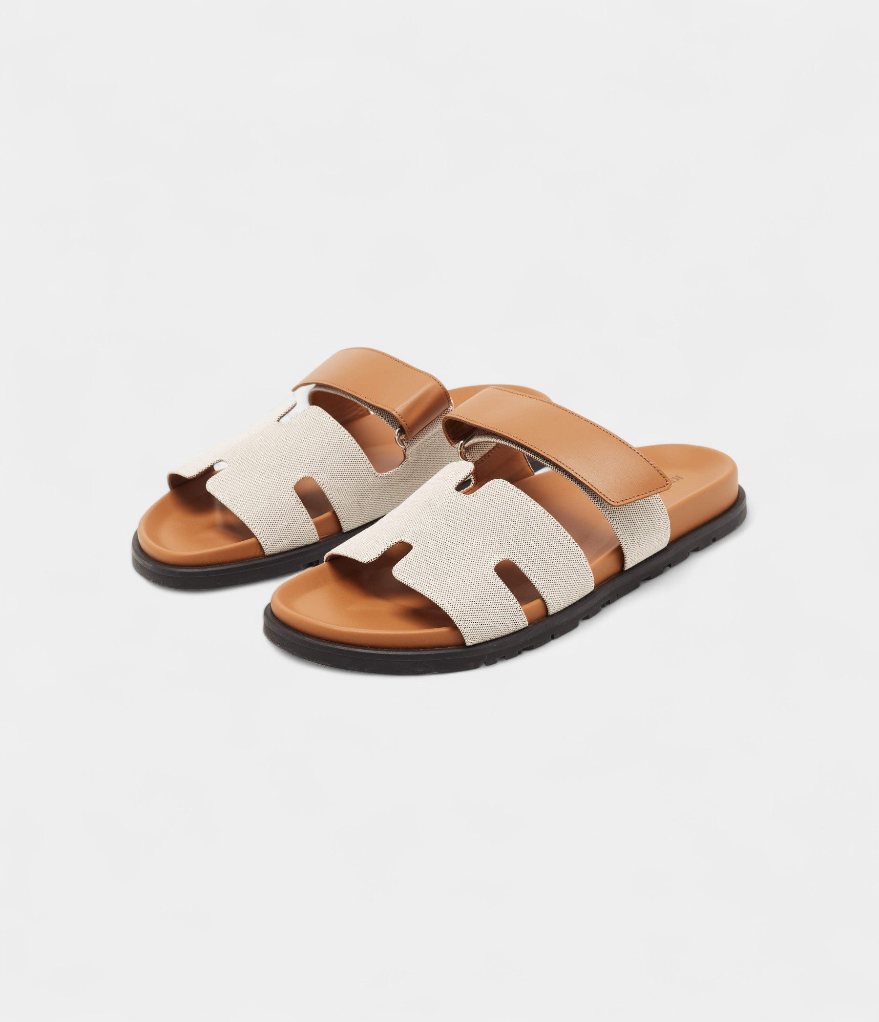 Hermes Grey/Brown Canvas Chypre Sandals 43 EU