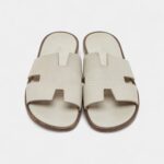 Hermes Grey Leather Izmir Flat Slides 41 EU