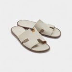 Hermes Grey Leather Izmir Flat Slides 41 EU