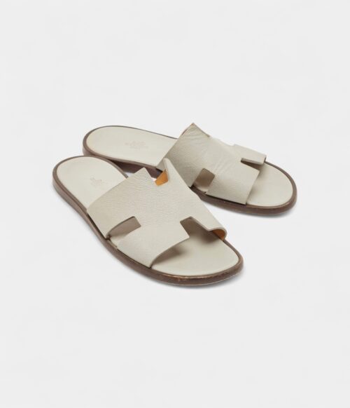 Hermes Grey Leather Izmir Flat Slides 41 EU