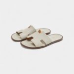 Hermes Grey Leather Izmir Flat Slides 41 EU
