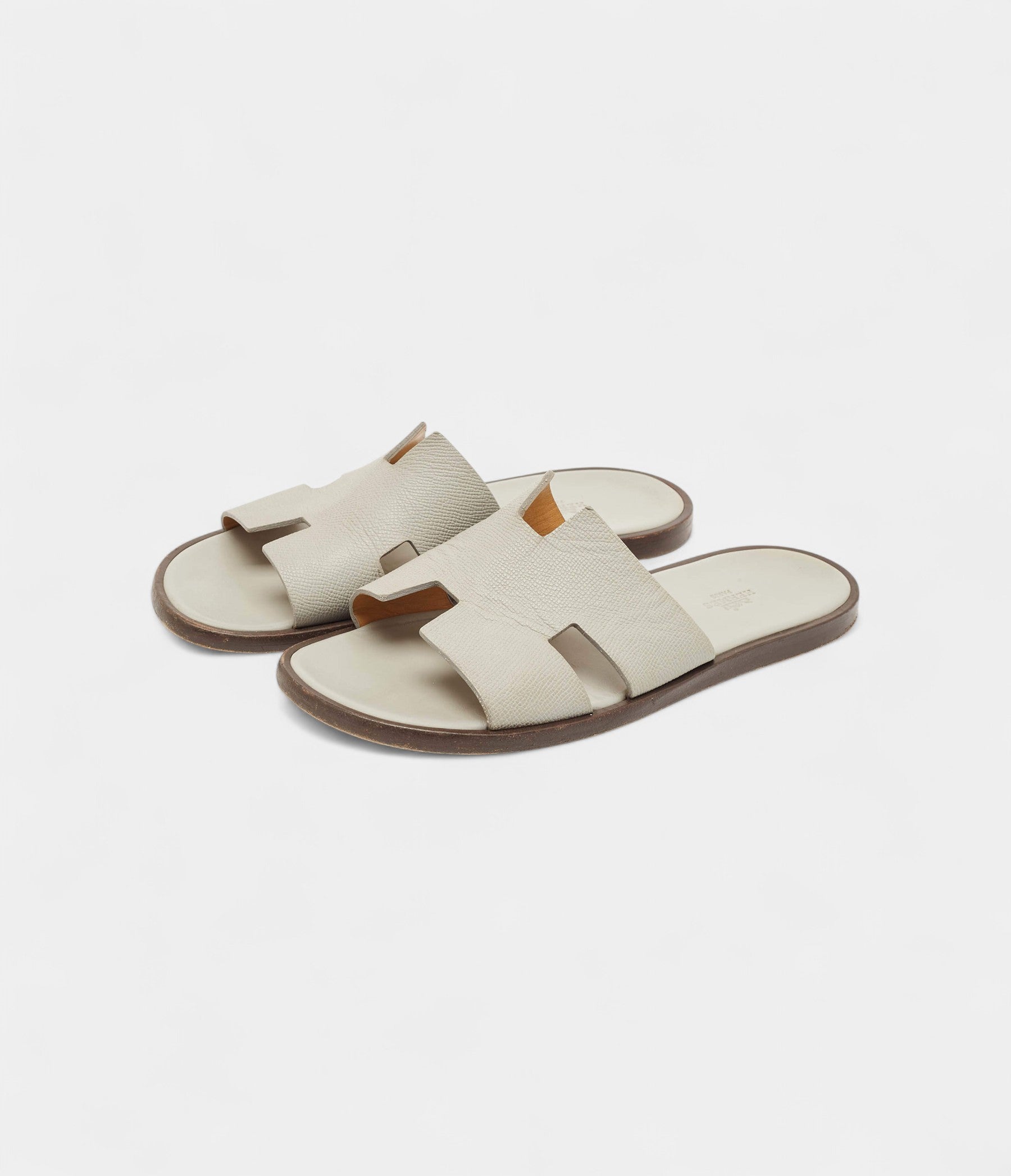 HermesGreyLeatherIzmirFlatSlides41EU_6.jpg Hermes Grey Leather Izmir Flat Slides 41 EU