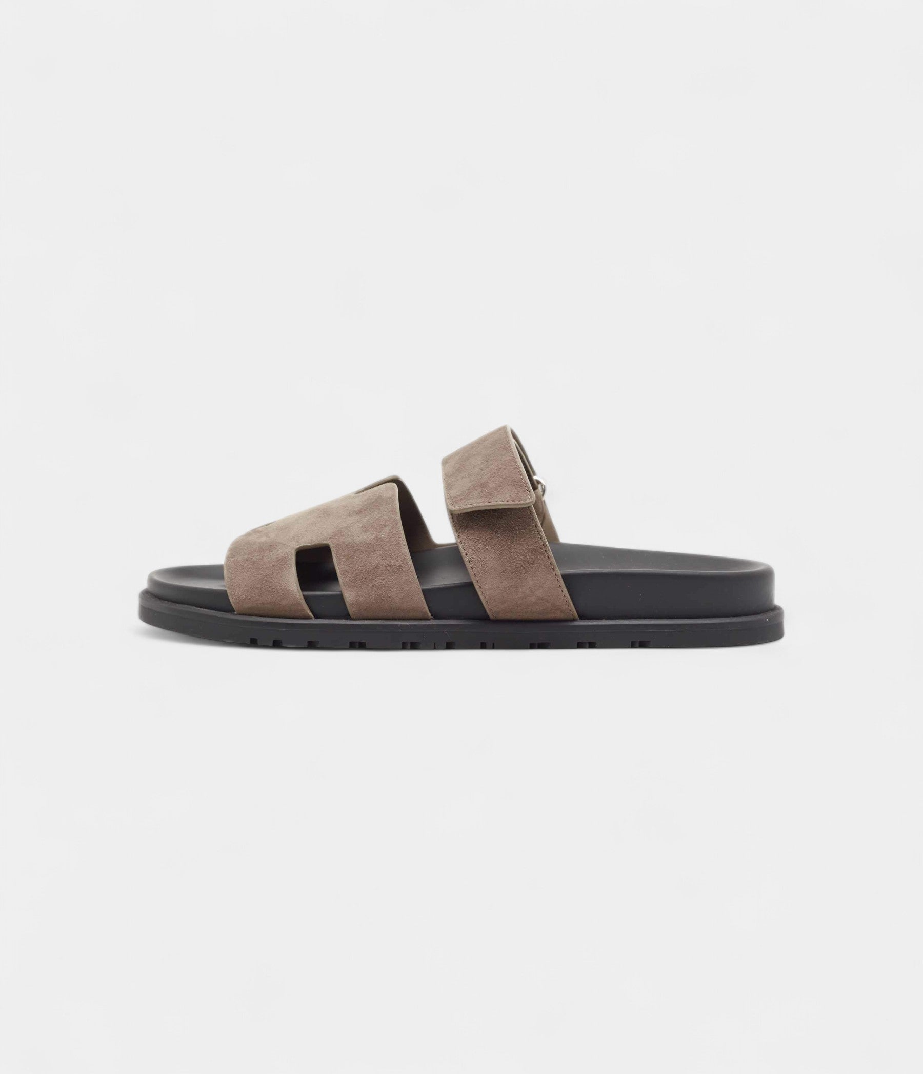Hermes Grey Suede Chypre Sandals