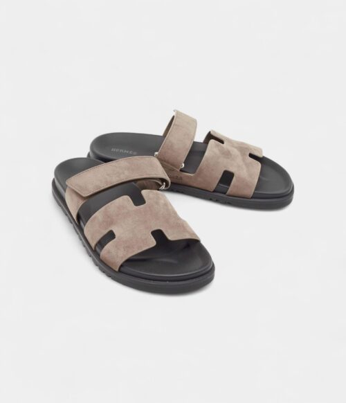 Hermes Grey Suede Chypre Sandals