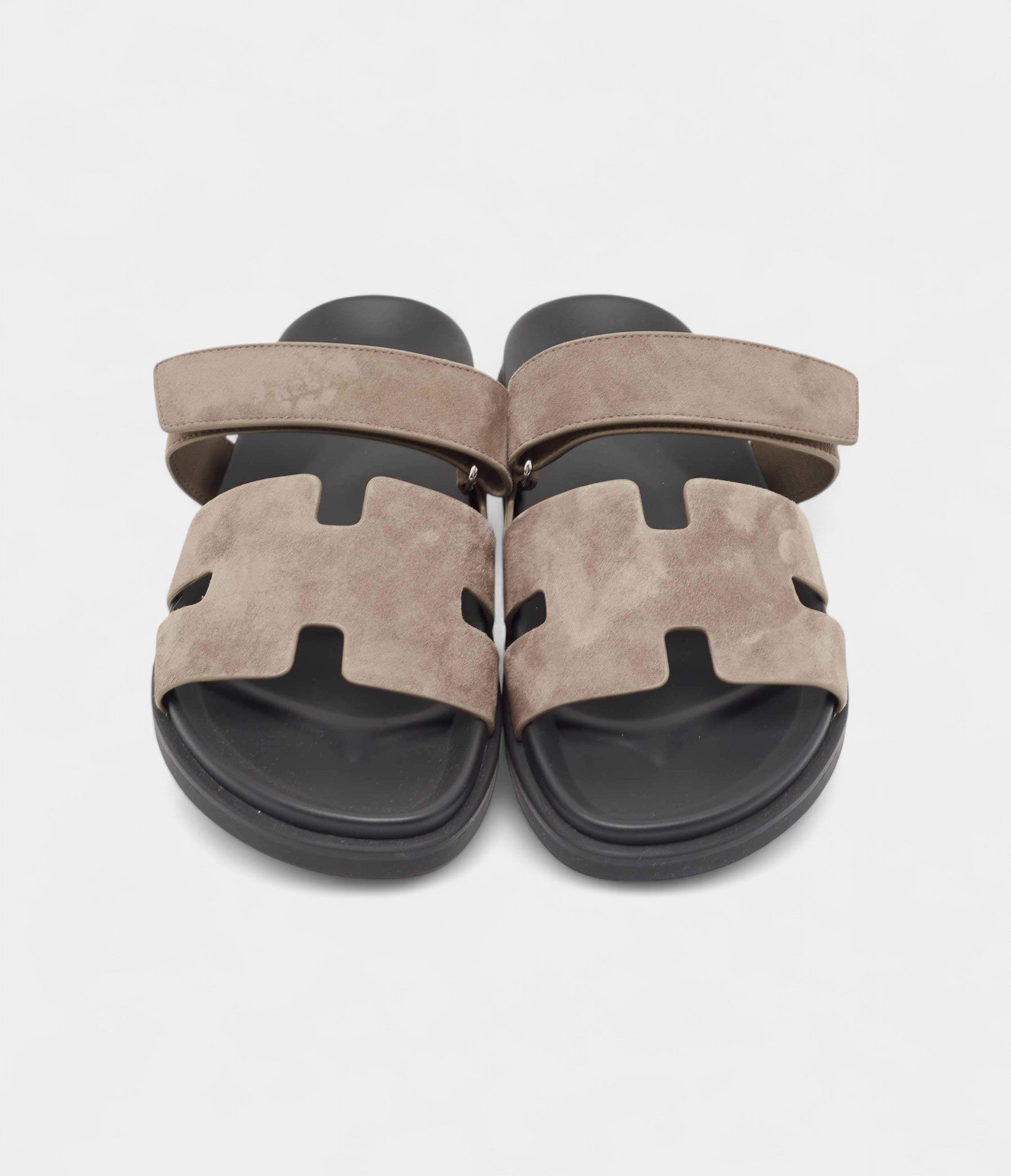 Hermes Grey Suede Chypre Sandals
