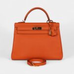 Hermes Kelly 32 Orange H Epsom Gold Hardware