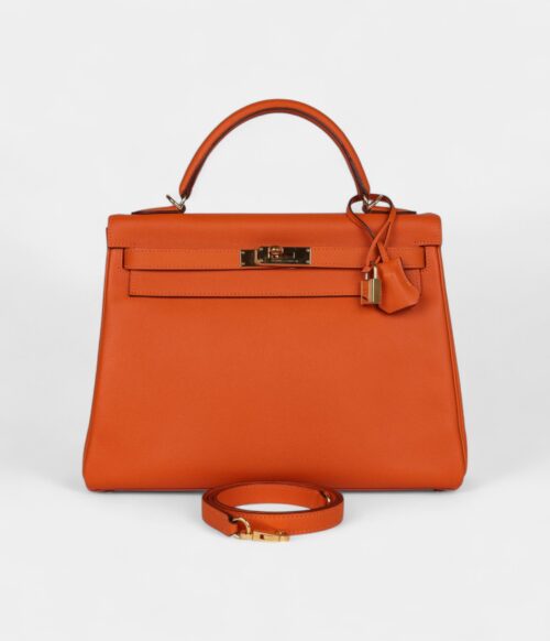 Hermes Kelly 32 Orange H Epsom Gold Hardware