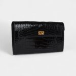 Hermès Kelly Pocket Long Wallet Black Shiny Alligator Gold Hardware