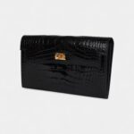 Hermès Kelly Pocket Long Wallet Black Shiny Alligator Gold Hardware