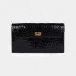 Hermès Kelly Pocket Long Wallet Black Shiny Alligator Gold Hardware