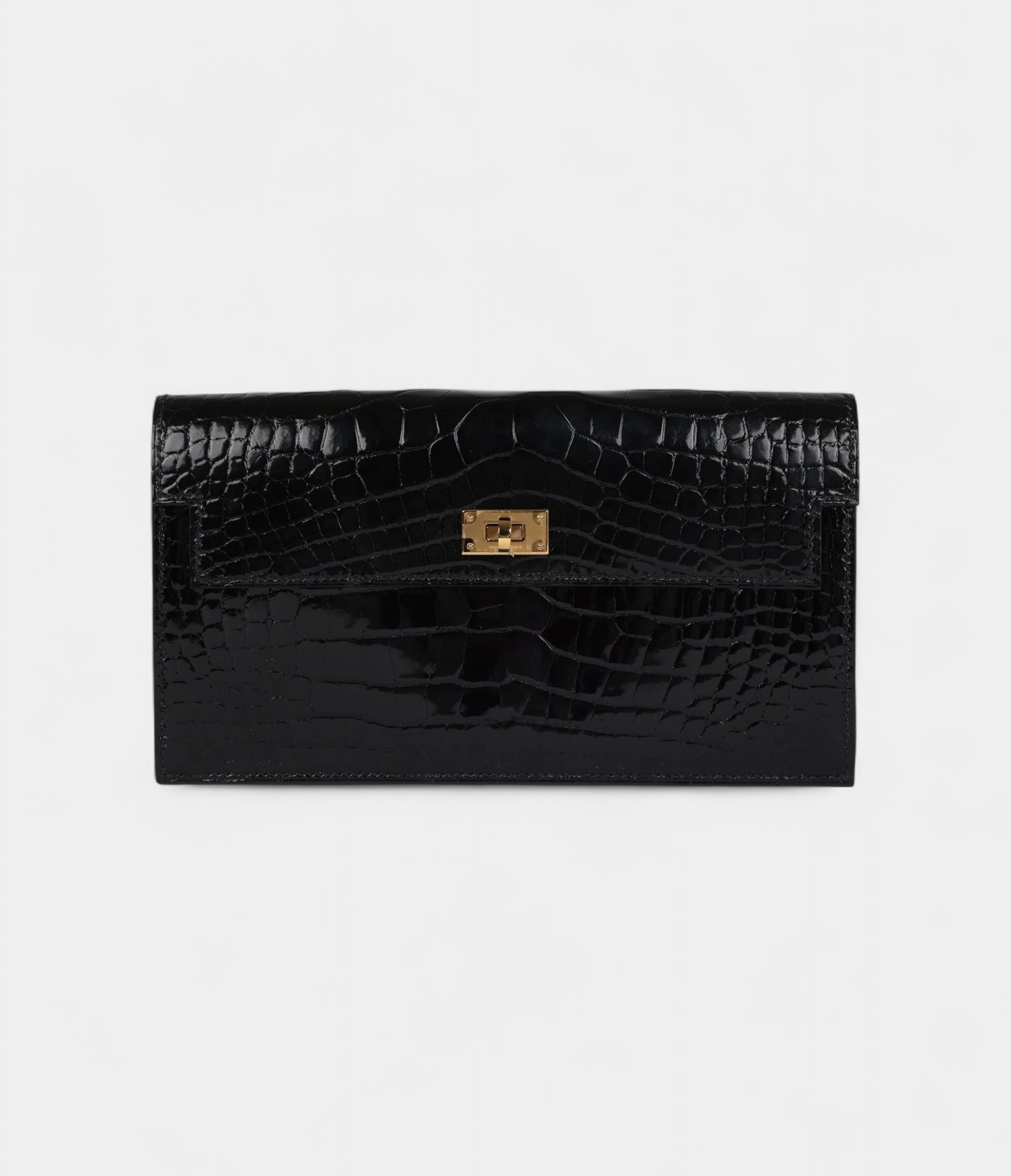 Hermès Kelly Pocket Long Wallet Black Shiny Alligator Gold Hardware